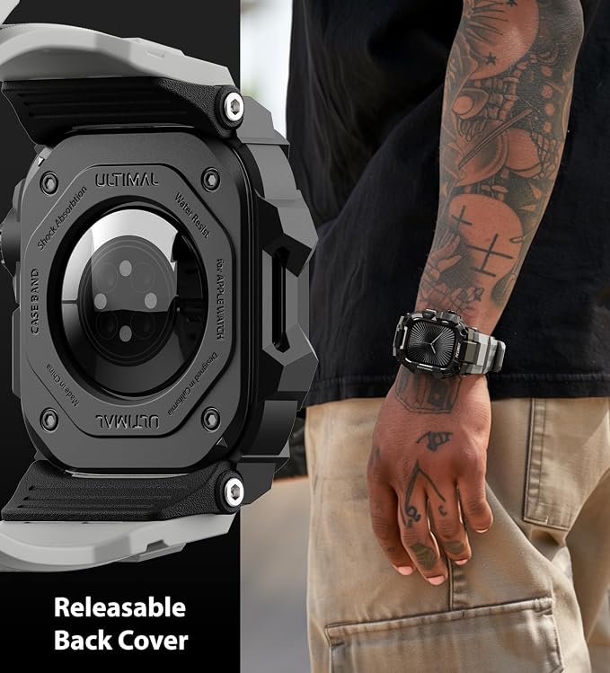ULTIMAL Rugged Case with Band for Apple Watch 46mm,Compatible with Apple Watch Series 11/10, Military Grade Shockproof Bumper Cover for iWatch Tactical Band Men (46mm,Grey)