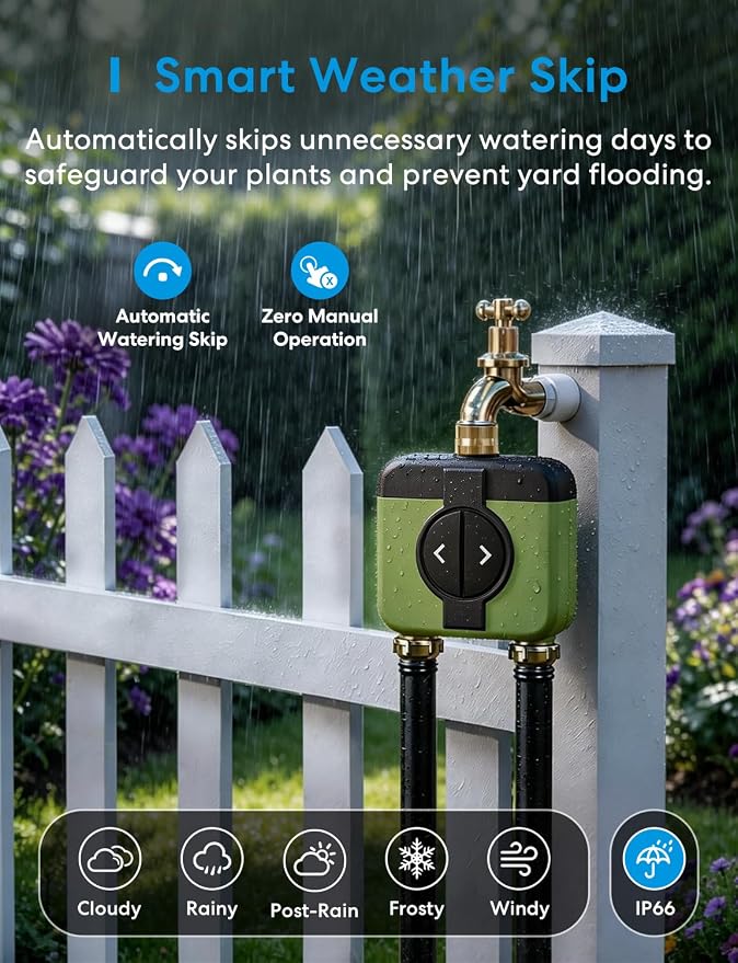 meross WiFi Water Timer for Garden Hose, 2 Zone WiFi Hose Timer with Brass Inlet and Outlet, WiFi Sprinkler Controller, Rain Delay, Smart Water Valve for Garden, Lawn & Yard, Hub Required