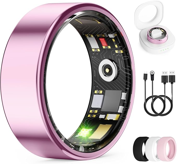 Smart Ring for Women & Men, Health Tracker Ring with Heart Rate, SpO2, Blood Pressure,Temperature, HRV & Stress, IP68 Waterproof Fitness Ring, Sleep Tracker for iPhone & Android (Lavender Pink, 9#)