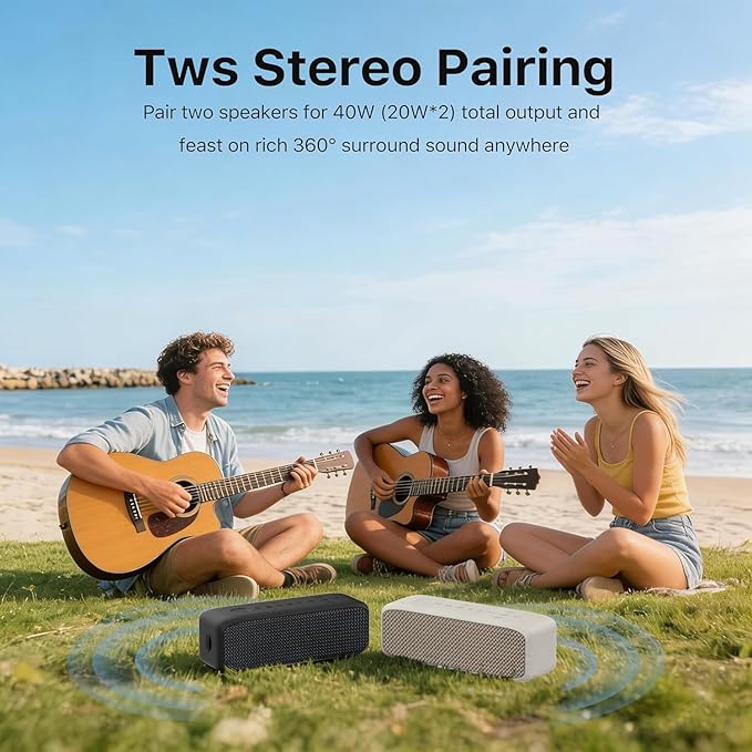 JUOVI Bluetooth Speaker,20W Stereo Sound,Wireless Speaker with Bluetooth 6.0,24H Playtime,IP68 Waterproof Shower Speaker,TWS Pairing, Support TF Card,AUX 3.5mm Input,Speaker for Home,Outdoor,Travel