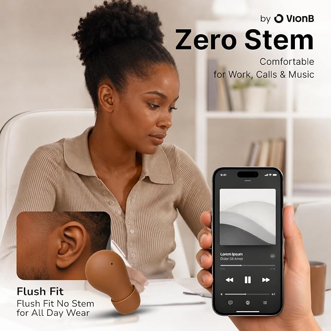 Air Skin Tones Invisible Earbuds for Small Ears - Wireless Bluetooth 5.4, Skin-Matching Mini Stemless Ear Buds, IPX5 Waterproof, ENC Noise Cancelling (Copper Amber)