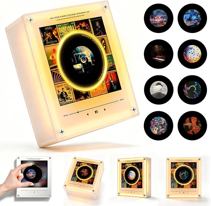 Music Refrigerator Magnets with NFC Records Player Set, Include 9 Programmable Retro Vinyl Records Refrigerator Magnets, 128M Music Player with Light for Fridge or Desktop, Unique Musical Gift