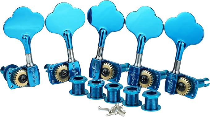 Guyker Bass Tuners (3R + 2L) - 1:22 Ratio Gear Open Frame Bass Drop Locking Machine Head Tuning Key Pegs Replacement for Electric Jazz Guitar Bass or Precision Instruments, BB100 Blue
