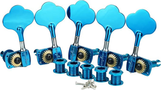 Guyker Bass Tuners (3R + 2L) - 1:22 Ratio Gear Open Frame Bass Drop Locking Machine Head Tuning Key Pegs Replacement for Electric Jazz Guitar Bass or Precision Instruments, BB100 Blue