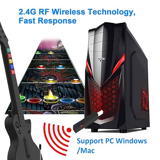 NBCP PC Guitar Hero Controller, Wireless PS3 Guitar Hero with Dongle for PC/PlayStation 3, Compatible with Guitar Hero, Rock Band, Clone Hero & Fortnite Festival - Black