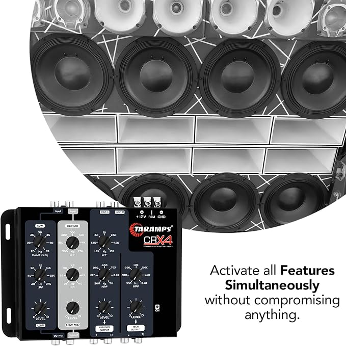 Taramps Crx4 Electronic 4 Way Crossover Rca Channels 8 Volts Rms Car Audio Processor Stereo Equalizer Great for Low/High with Bass Boost, Compact Size
