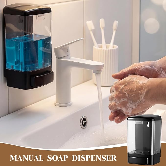Hushee 4 Pcs Plastic Wall Mounted Soap Dispenser Commercial Manual Soap Containers Wall Dispenser for Kitchen Shower Hotel Liquid Shampoo Gel Chamber(33.8 oz 1000 ml,Clear)