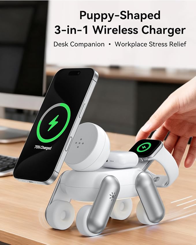 3 in 1 Charging Station for Apple Devices, Magnetic Wireless Fast Charger Stand Compatible with MagSafe for iPhone 17/16/15/14/13/12/Air Series, Apple Watch & Airpods