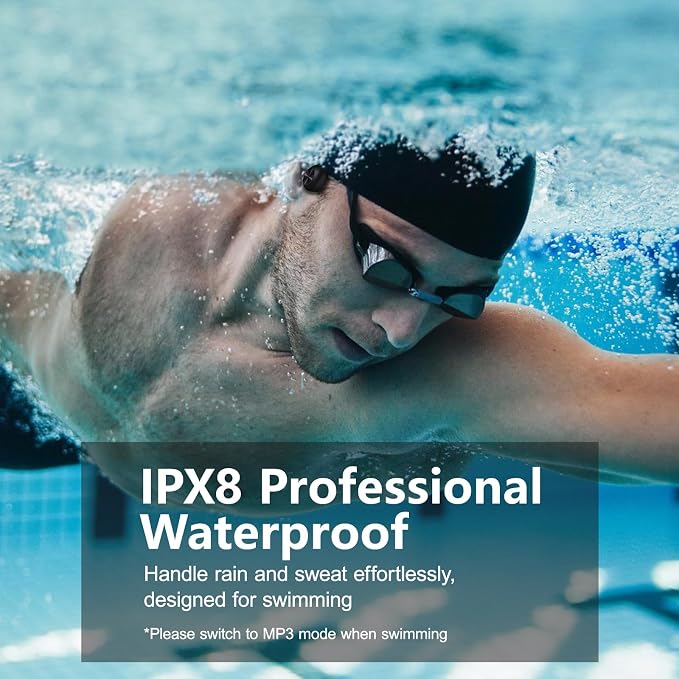 Bone Conduction Headphones for Swimming, IPX8 Waterproof Swimming Headphones with 32GB MP3 Memory and Bluetooth 5.4, Underwater Earbuds Secure Fit Open Ear Sports Headphones for Running, Cycling