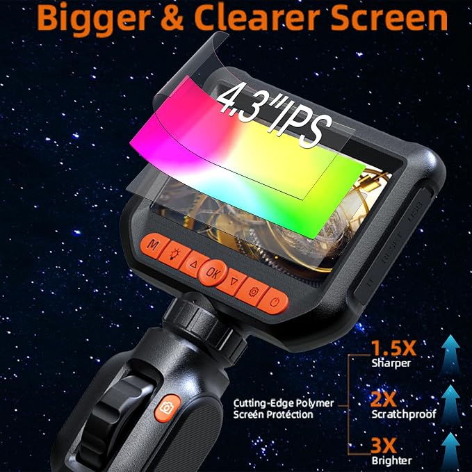 Daxiongmao Endoscope Camera with Lights, 1080P HD Two-Way Articulating Borescope, IP67 Waterproof Snake Camera – Ideal for Inspecting Walls, Vents, Automotive Engines, Pipes – A Tool for Men (5ft)