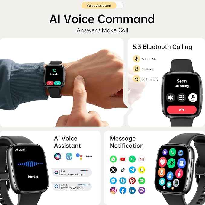 Quican Smart Watch for Women Men (2 Bands), 1.85" AMOLED Smartwatch for iPhone & Android Phones, Heart Rate/ SpO2/ Sleep Monitor, 3ATM Waterproof, Calls & Messages, 120+ Sports Modes Fitness Tracker