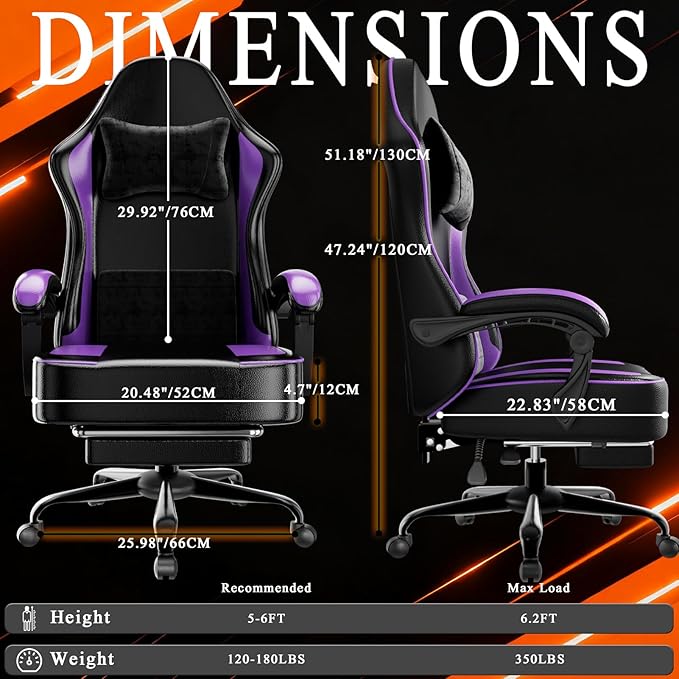 Gaming Chair with Pocket Spring Cushion and Footrest, Ergonomic Computer Chair for Adults, Breathable PU Leather Game Chair, Adjustable Headrest and Lumbar Support Office Desk Chair