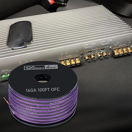 Sinus Live 16AWG OFC(Oxygen Free Copper) Speaker Wire Great use for Home Theater Speakers and Car Speakers, Purple and Black (100FT OFC)