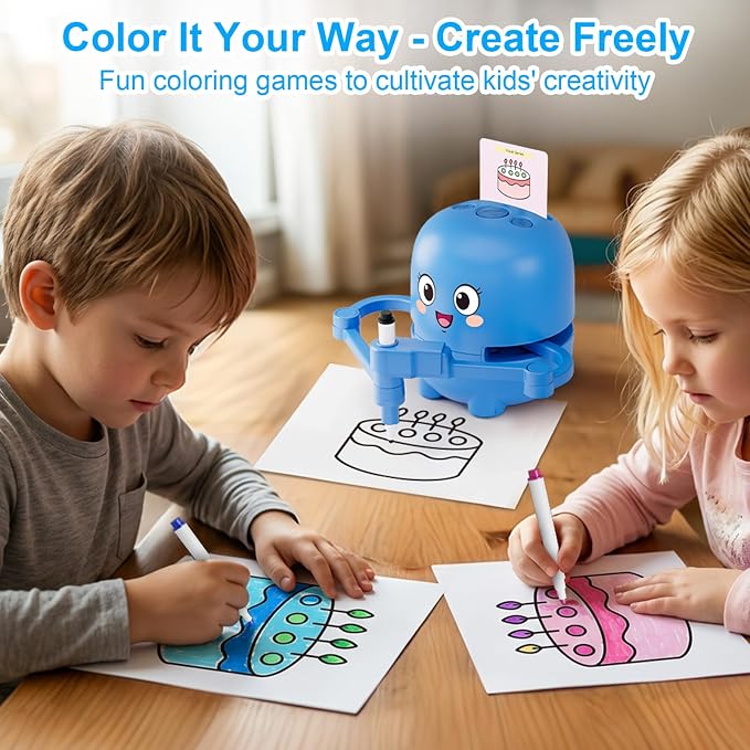 Drawing Robot for Kids Toy, Gifts for 3 4 5 6 7 8 9 Year Old Boys & Girls | Robot Drawing Machine, Electric Music Painting Learning Toys, Birthday Christmas Gifts, 150 PCS Cards, 12 Color Pens, Blue