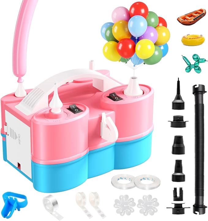Biapian Balloon Pump Electric, 3-in-1 Portable Electric Air Pump for Balloons and Inflatables, Dual Nozzle Balloon Blower Machine for All Latex 260q Foil Balloon Inflator Deflator for Party Decoration