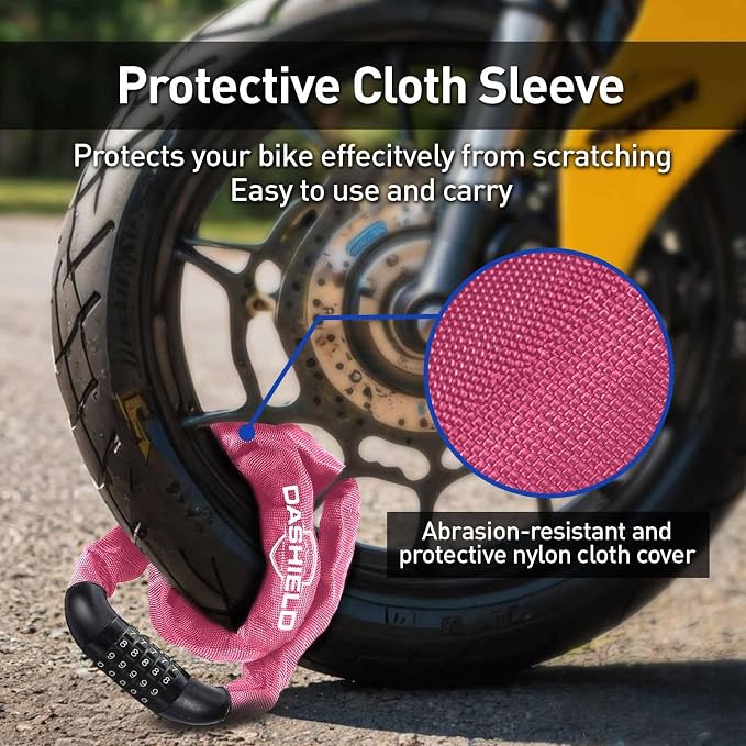 Bike Chain Lock Security 5 Digit Resettable Combination, 38.6 inches Heavy Duty Anti Theft Lock Chain for Bicycle, Motocycle, Scooter, Gate, Fence (Fuchsia, 3.2ft)
