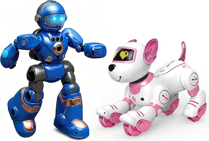 2-in-1 Robot Toy & Robot Dog for Kids 3-12, Interactive Remote Control Smart Robots with Voice, Touch & Follow, Programmable Dancing Singing Walking Features, Birthday for Boys & Girls