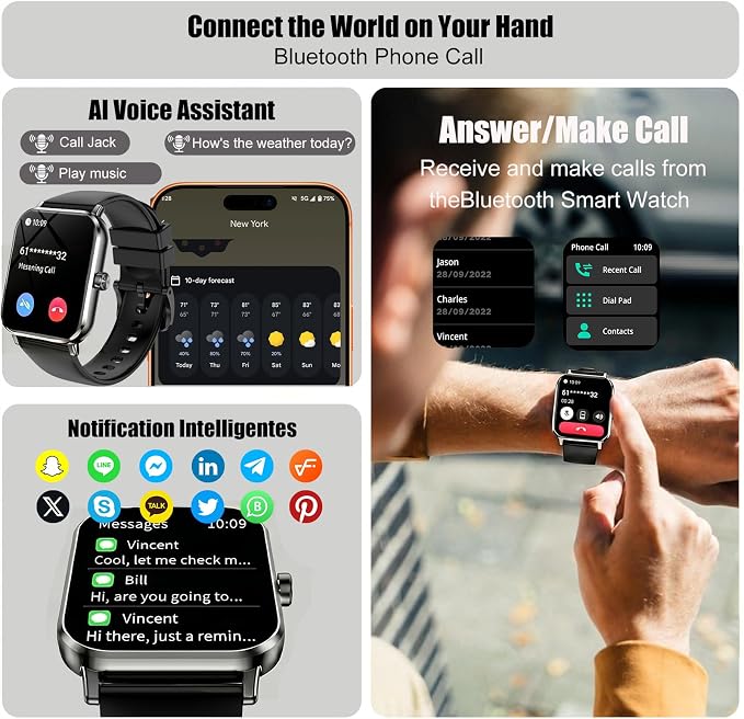 Jacoosa Smart Watch for Android & iPhone, 1.85 Inch HD Touch Screen Fitness Tracker, Heart Rate & Sleep Monitoring IP68 Waterproof Sports Smartwatch for Men Women