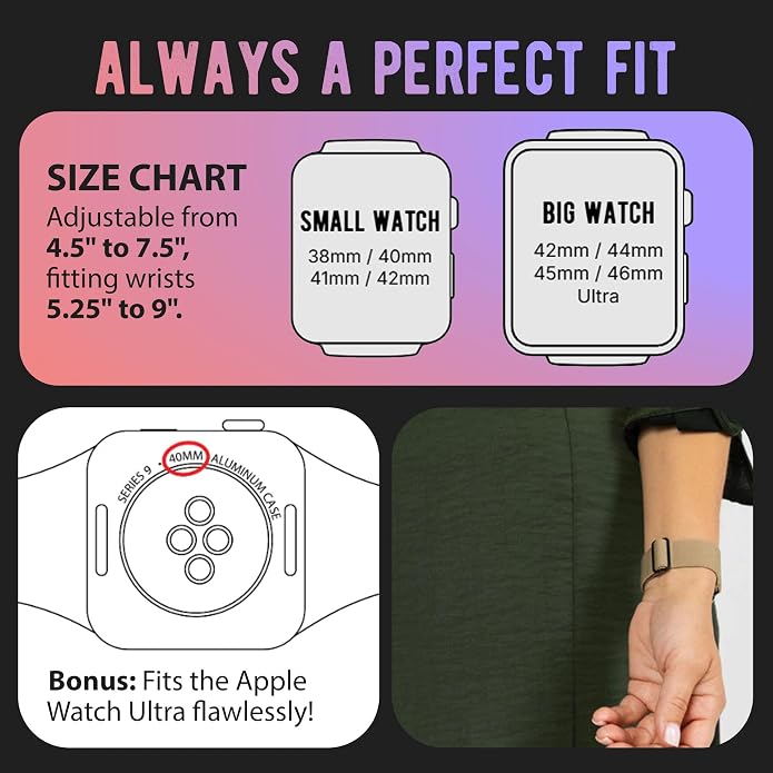 Braxley Bands for Apple Watches - Stretchy and Washable - Adjustable with Apple Watch Bands for Women & Men - Compatible with Apple Watch Series SE Ultra 9 8 7 6 5 4 3 2 1