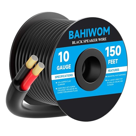 10 Gauge Speaker Wire 150 Feet CL3 Related CCA Black Cable with 2 Conductors for Outdoor Direct Burial Backyard Garden Home Car in-Wall Speaker