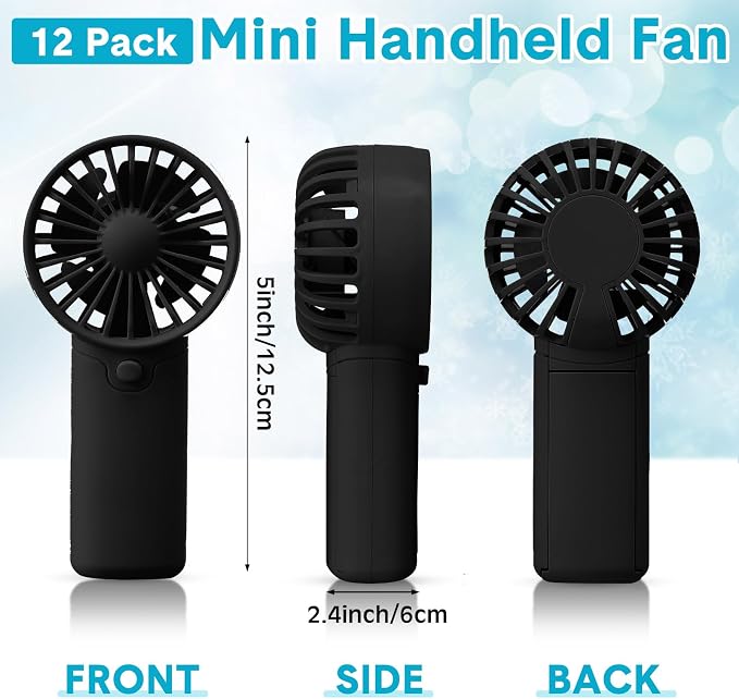 Rossesay 12 Pcs Mini Portable Fan Handheld Battery Operated Portable Small Personal Fans for Summer Beach Indoor Outdoor Travel Cooling Gift (Black)