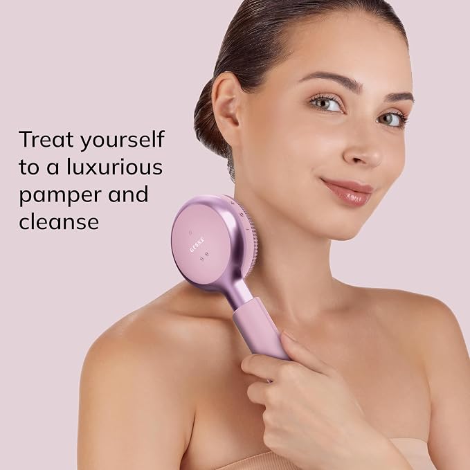 GESKE LED Sonic Full-Body Brush | 9 in 1 | Body Cleansing Brush & Intensive Exfoliator with LED | with SmartSonic Pulsations | Expert Deep Cleansing & Massage | Rough Skin Remover | Adjustable Handle