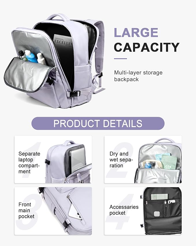 WONHOX Large Travel Backpack Carry on Flight Approved Laptop Work Business Backpack for Women Men Mochila de Viaje