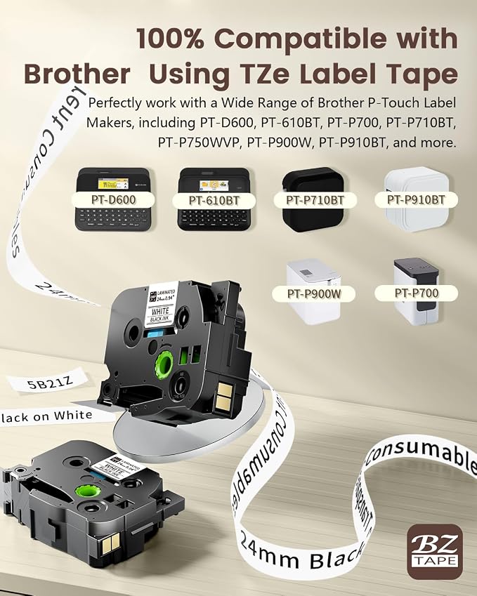 Bluetooth Label Maker Machine with 9PK 24mm White Tapes, P780BT Rechargeable Wireless Label Maker with 1 Inch Wide Labels-Waterproof, Type-C Charging for Home Office Organization