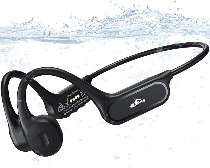 SAMVEK Swimming Headphones, IP68 Waterproof Bone Conduction Headphones for Swimming, Bluetooth 6.1 Swimming Headphone Underwater with MP3 Mode 32GB Memory for Running, Surfing, Cycling, Fitness
