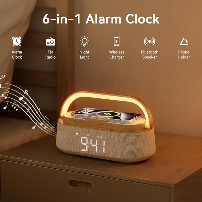 FREEFISH Bluetooth Speaker with Wireless Charge FM Radio 2500mAh Battery, LED Night Light Suitable for Home,Bedroom,Office,Gifts