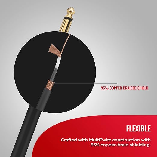 Monster Prolink Studio Pro 2000 Guitar Cable 21 ft Straight to Straight TS Cable, 95% Copper Braided Shield, Duraflex Jacket, Gold-Plated Contacts