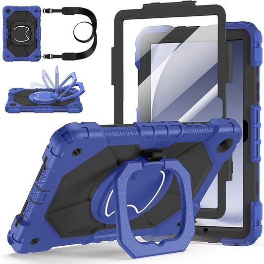 Case for Samsung Galaxy Tab A9 Plus 11 Inch 2023, Ubearkk Rugged Case for Samsung Galaxy A9+ Tablet SM-X210/X216/X218 with Screen Protector 360 Rotating Stand Shoulder Strap Pen Holder, Navy Black