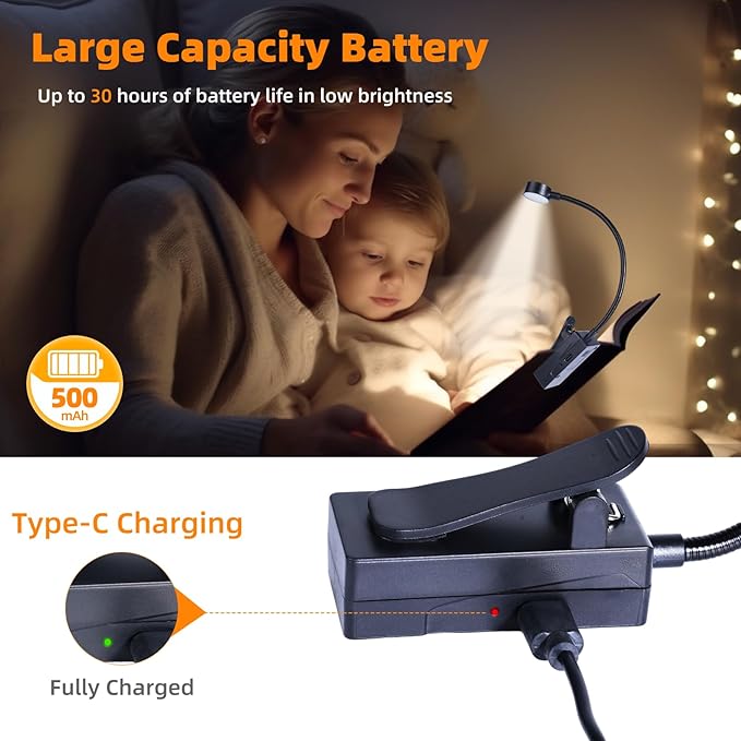 KunHe 30 Pack Rechargeable Book Light Bulk Clip-On Reading Lights for Books in Bed Long-Lasting 3 Modes & 3 Brightness Levels Compact USB Charging Mini Booklights for Kids Book Lovers Bulk Gifts