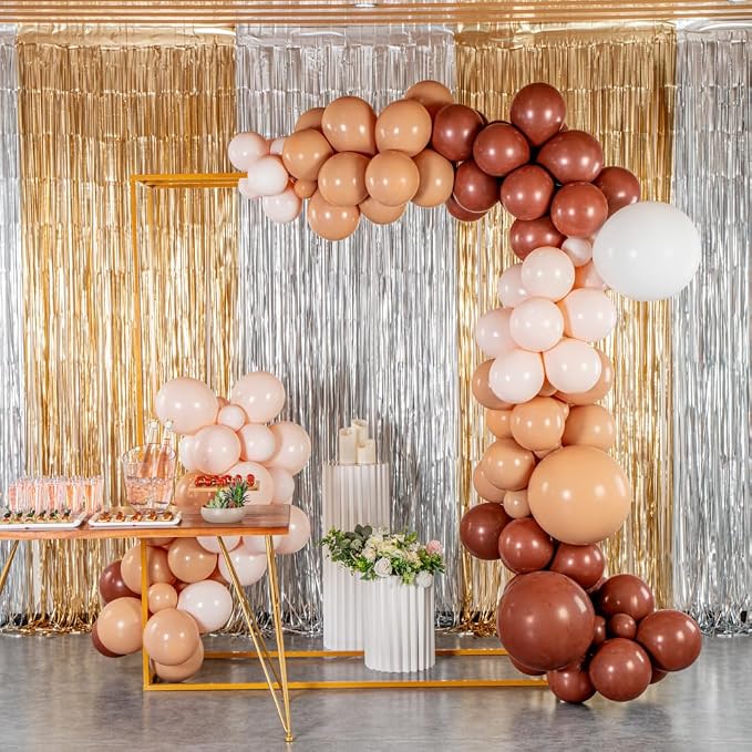 Restaurantware-Balloonify Balloon Garland Set, 1 Party Decoration Kit - 138 Pcs, With Chain, Brown, Beige, & White Latex Balloon Arch Kit, Includes Glue Dots, And Fishing Line