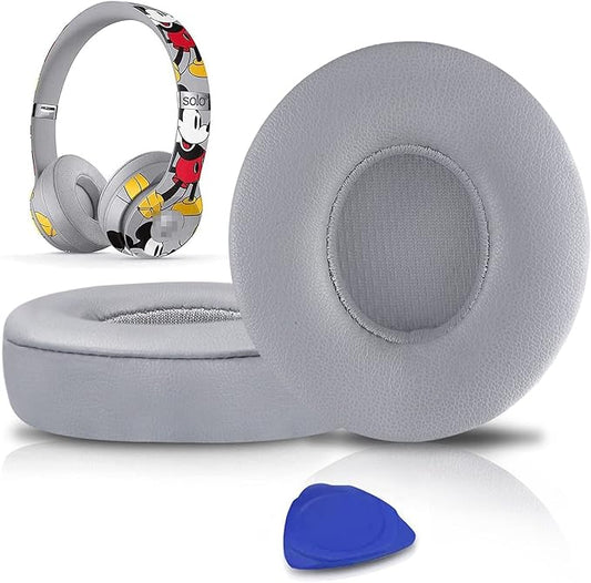 SoloWIT Earpads Cushions Replacement for Beats Solo 2 & Solo 3 Wireless On-Ear Headphones, Solo2 Solo3 Ear Pads with Soft Protein Leather, Added Thickness - Grey