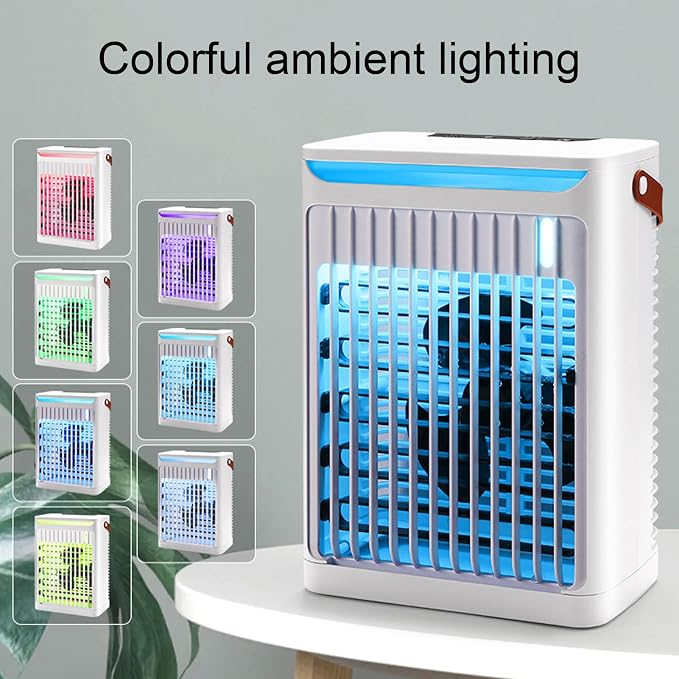 Portable Air Conditioner 2-in-1 Cool Mist Humidifier with 5 Speeds Fan 7 LEDs 680ml Tank USB Desktop