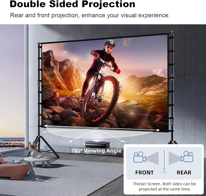 Wootfairy 180inch Projector Screen with Stand: Portable Wrinkle-Free Screen | Foldable 16:9 4K HD Front Rear Projection Movie Screen with Carry Bag for Indoor Outdoor Backyard Family Live Sports Night
