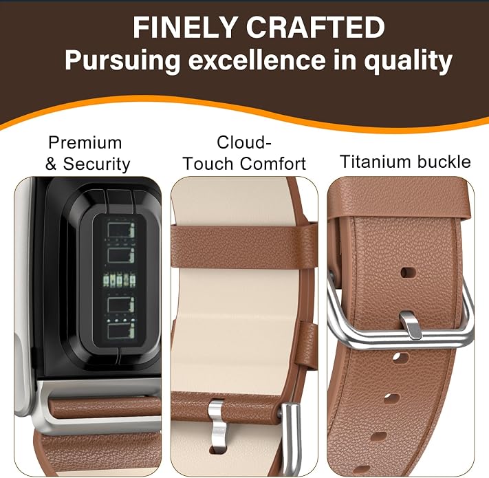 omee Leather Band Compatible with Whoop 5.0 Band Strap Men Women, Genuine Leather Rugged Durable Replacement Wristbands Straps for Whoop 5.0 Bands