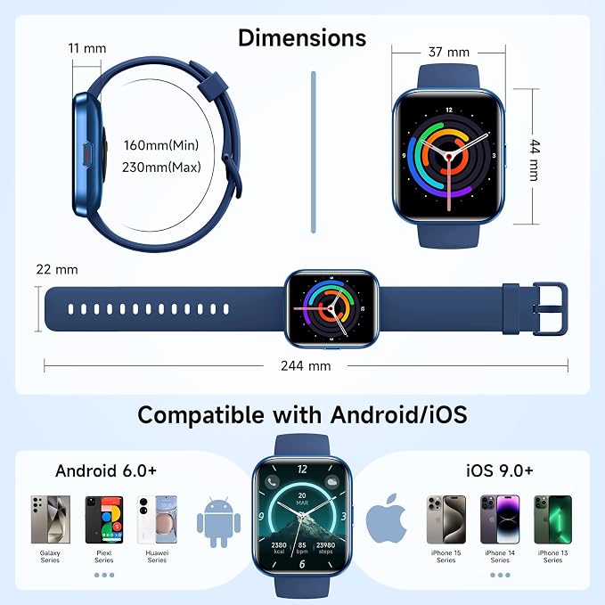 Gydom Smart Watches for Men, 1.8" Fitness Tracker for Android & iPhone, Answer/Make Calls, Alexa Built-in, Heart Rate/Sleep/SpO2 Monitor Smartwatch, IP68 Waterproof Watches 101+ Sport Modes, 2 Bands