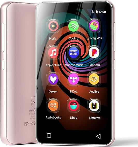160GB MP3 Player with Bluetooth and WiFi, innioasis Music Player with Spotify,Pandora,Amazon Music,4" Touch Screen Android MP4 MP3 Player for Kids with Libby,Audible,Spotify Kids(Pink)