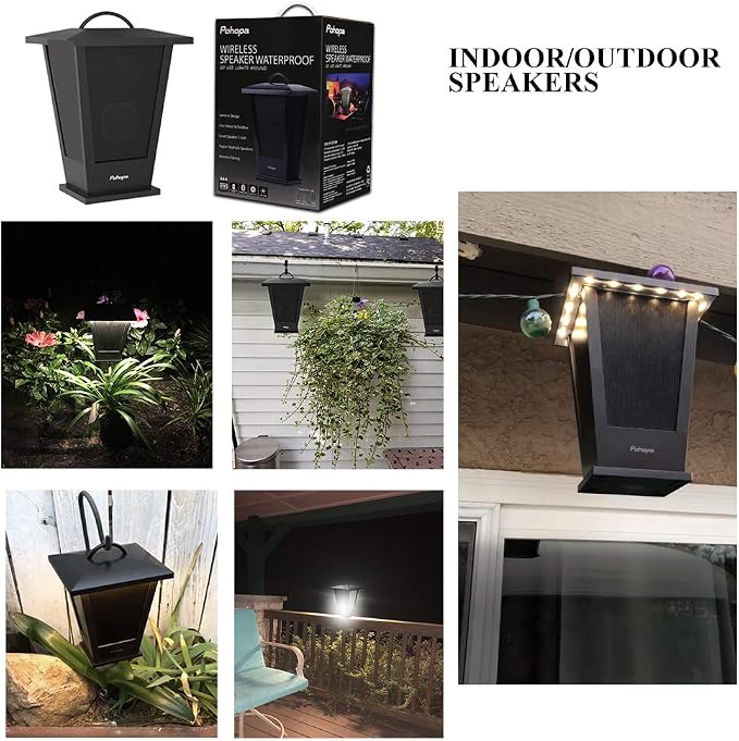 pohopa Bluetooth Speaker Waterproof, Portable Outdoor Wireless Speaker with LED Strip Lights Around, Support 2 or More Speakers 5.8Ghz Pairing Sync Shared Audio,Lantern Design Black