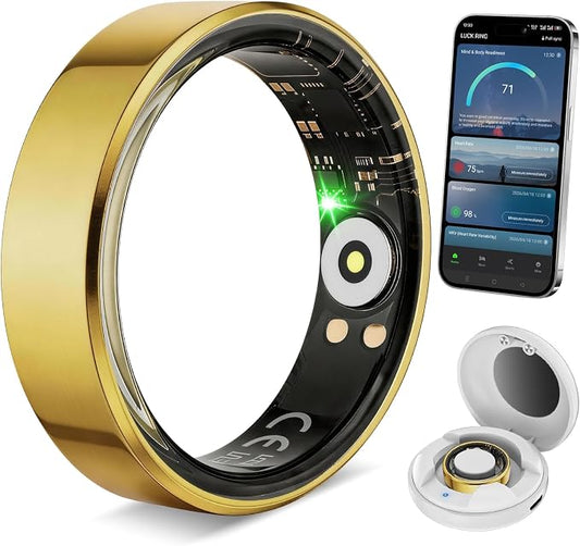 Smart Fitness Ring for Men and Women – Lightweight & Barely‑There Feel, Track Heart Rate, Stress, Sleep, Steps & SpO2, Ultra‑Slim 6mm,10ATM Waterproof, No Subscription Fee, Gold 8