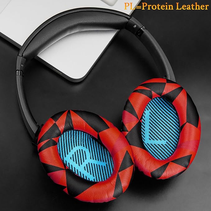 SoloWIT Protein Leather Earpads Cushions for Bose Headphones, Replacement Ear Pads for Bose QuietComfort 15 QC15 QC25 QC2 QC35/Ae2 Ae2i Ae2w/SoundTrue & SoundLink Around-Ear Series - Red Storm
