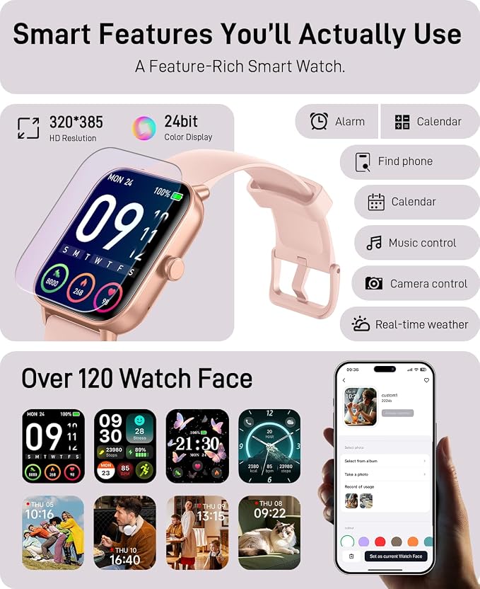 Smart Watches for Men (Android & iPhones), 1.85" HD Alexa Built-in Smart Wacth With Heart Rate Monitor, Sleep/Step Tracker, 120+ Sport Modes Fitness Tracker Watch for Women, IP68 Waterproof Watch
