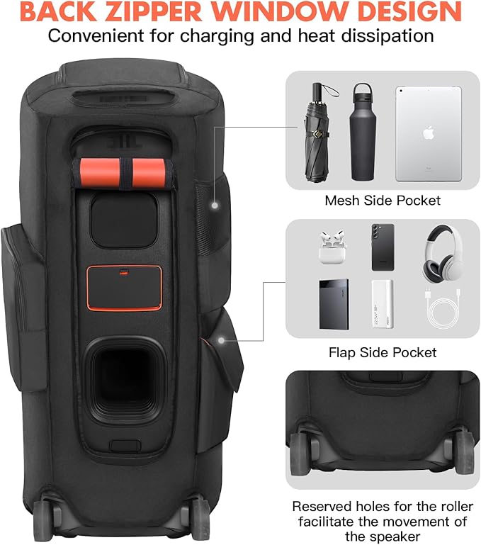 LEFOR·Z Speaker Case Compatible with JBL PartyBox 720,Bottomless Speaker Dust Cover Storage Bag Fits for JBL PartyBox 720 for Outdoor Travel,Black+Orange,Portable Cover Only(Without Wheels)