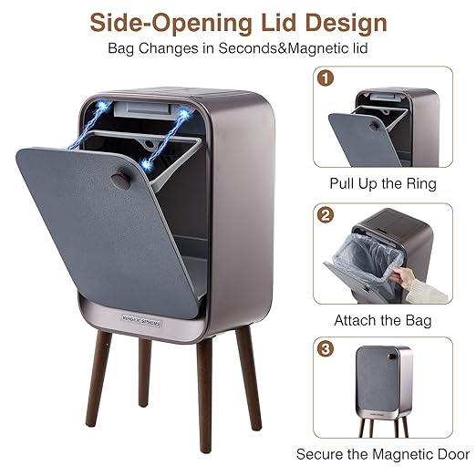 Motion Sensor Touchless Trash Can for Living Room Bedroom, 5.3 Gallon/20L Automatic Stainless Steel Slim Tall Garbage Can with Butterfly Lid&Legs, Eclipse Grey