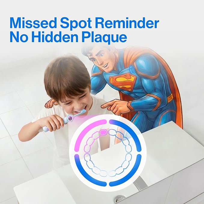 usmile Q30 Kids Sonic Electric Toothbrush, Voice-Guided Full-Mouth Coaching, Missed Spot Alerts & Smart App Reports, Extra-Soft Brush Heads, USB-C Rechargeable, IPX8 Waterproof (Ages 3–12, Blue)
