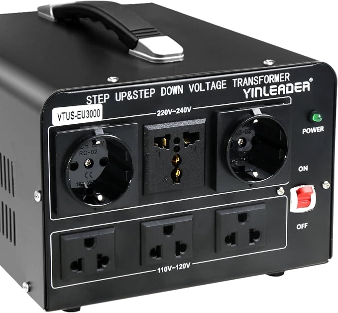 Yinleader 3000W Voltage Converter Transformer(110V to 220V,220V to 110V) Step Up/Down Converter 110/120 Volt - 220/240 Volt w/US Standard Power Cord,Circuit Breaker Protection (VTUS-EU3000)