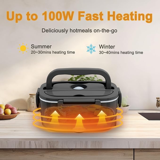 Nifogo Electric Lunch Box for Adults 100W 1.5L Portable Heated Lunch Box for Men 3 in 1 Portable Food Warmer 110V/12V/24V Removable Stainless Steel Container & Big Bag
