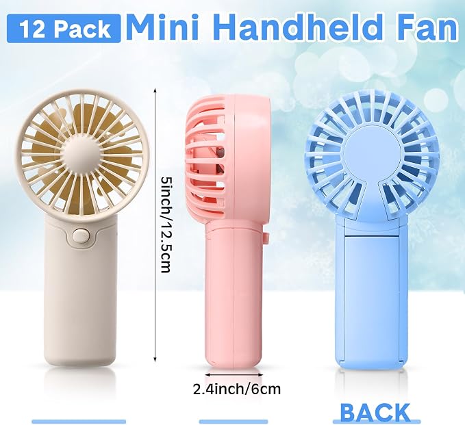 Rossesay 12 Pcs Mini Portable Fan Handheld Battery Operated Portable Small Personal Fans for Summer Beach Indoor Outdoor Travel Cooling Gift (White,Pink,Black,Blue)